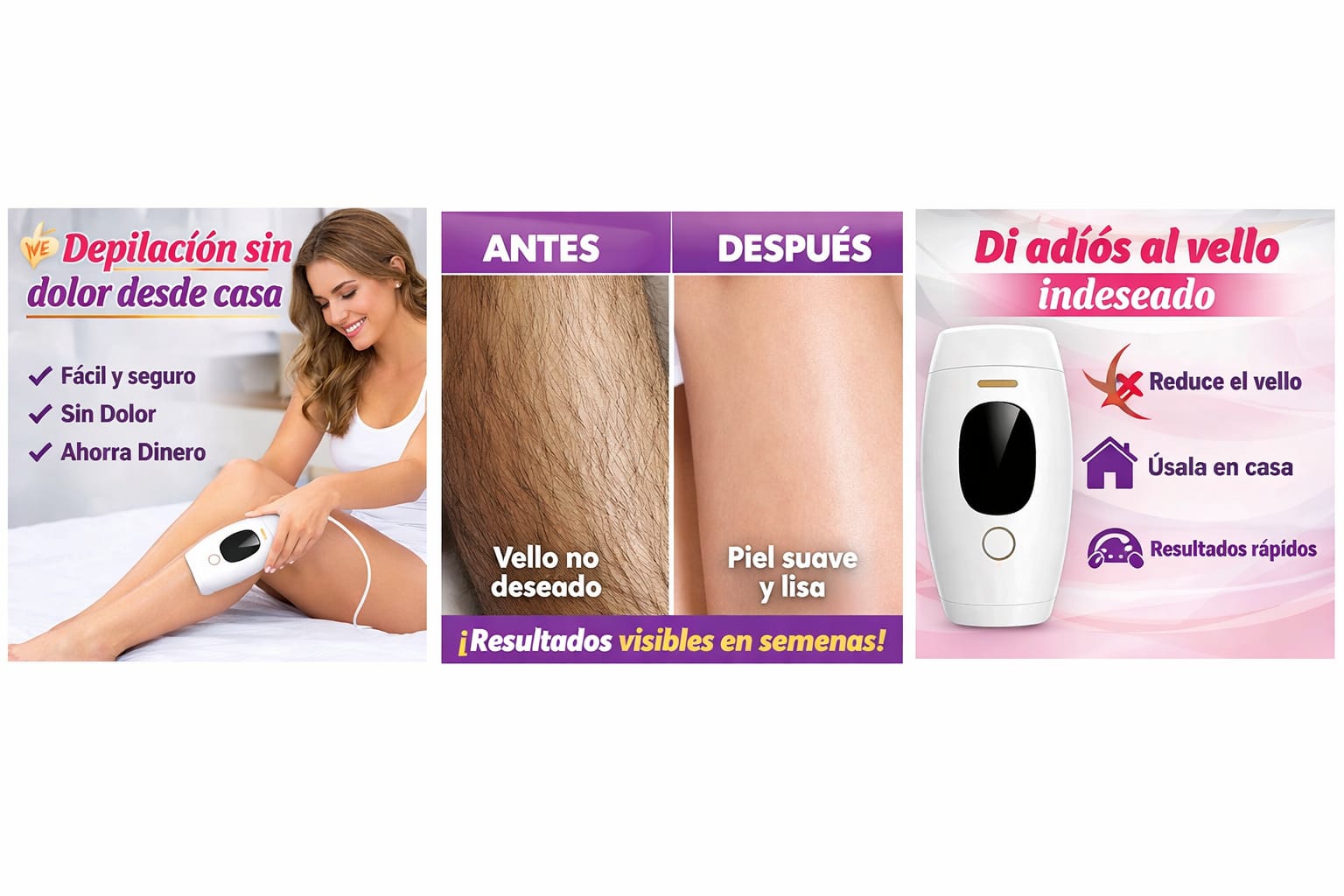 DEPILADORA LASER IPL PROFESIONAL - ELIMINA EL VELLO DESDE CASA SIN DOLOR.