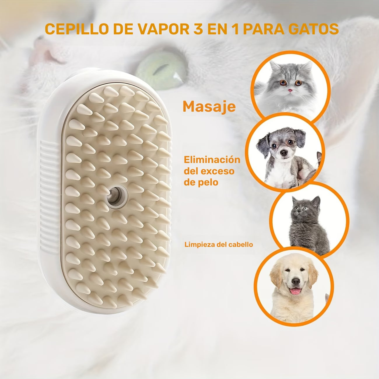 CEPILLO A VAPOR PARA MASCOTAS, ELIMINA PELO Y SUCIEDAD AL INSTANTE.
