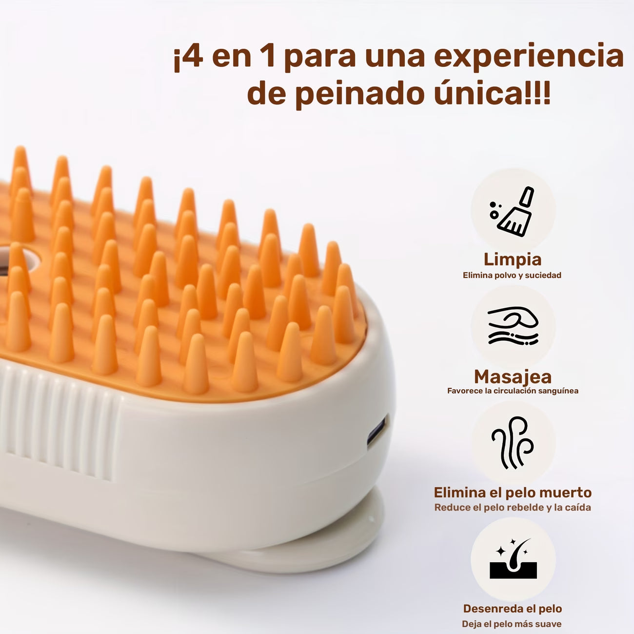 CEPILLO A VAPOR PARA MASCOTAS, ELIMINA PELO Y SUCIEDAD AL INSTANTE.